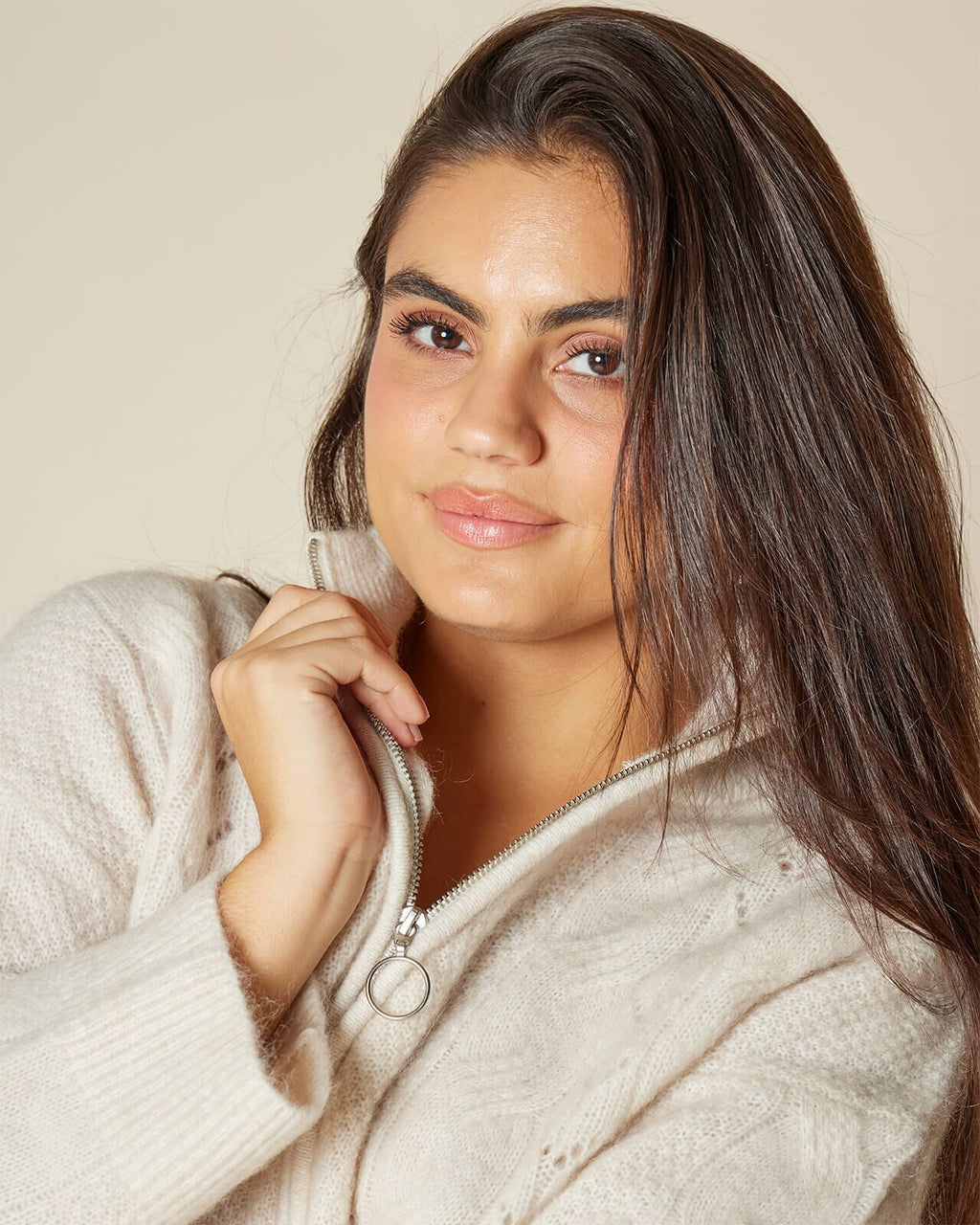 SELECTED FEMME Ullcardigan Vera Zip LS Knit - Birch
