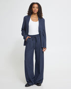 ICHI Bukse Kate Pinelle Wide - Dark Blue Jacquard Stripe
