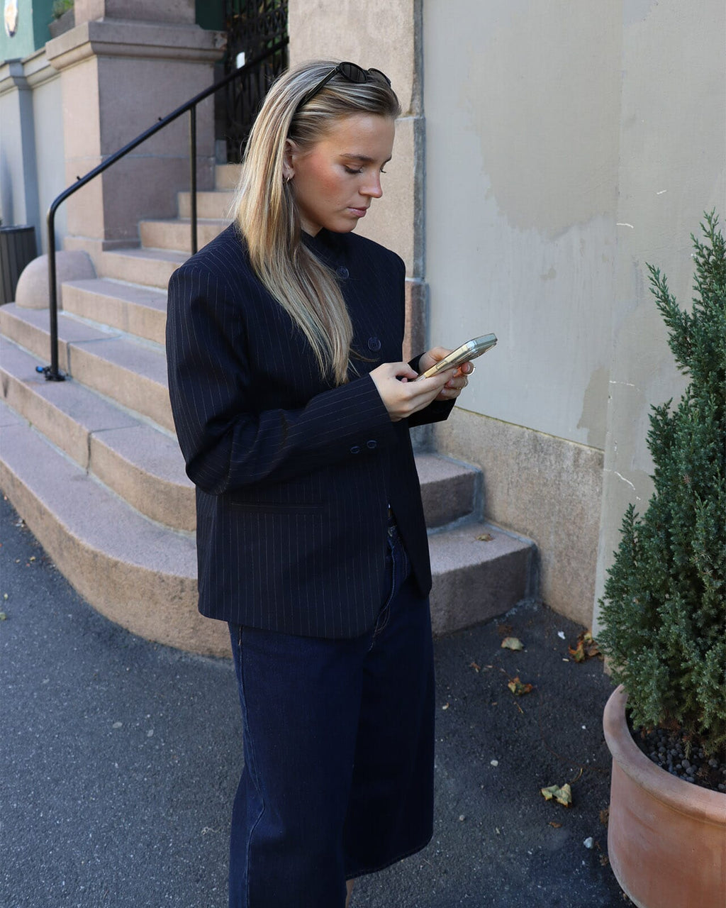 VERO MODA Blazer Alina LS Highneck - Navy Blazer/ White Pinstripe