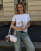 PIECES T-skjorte Turiel SS O-neck Printed - Cloud Dancer/ Pink Flowers