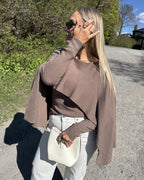 VERO MODA Genser Ofelia LS O-neck Cape - Chocolate Chip