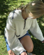 PIECES Strikkegenser Emilja LS Half Placket Knit - Birch Melange/Asphalt Melange