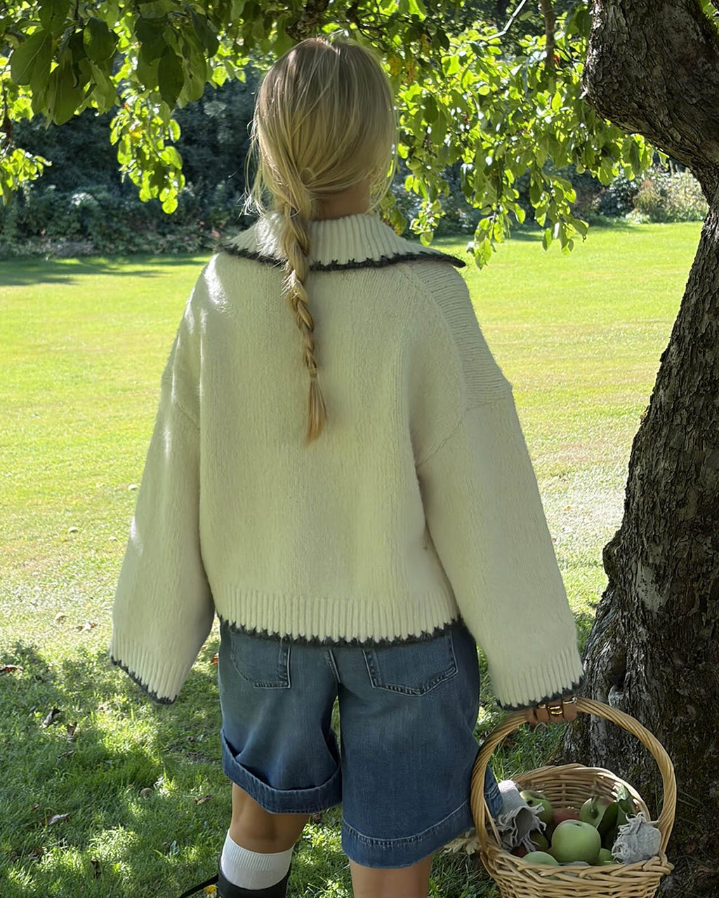 PIECES Strikkegenser Emilja LS Half Placket Knit - Birch Melange/Asphalt Melange