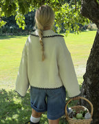 PIECES Strikkegenser Emilja LS Half Placket Knit - Birch Melange/Asphalt Melange