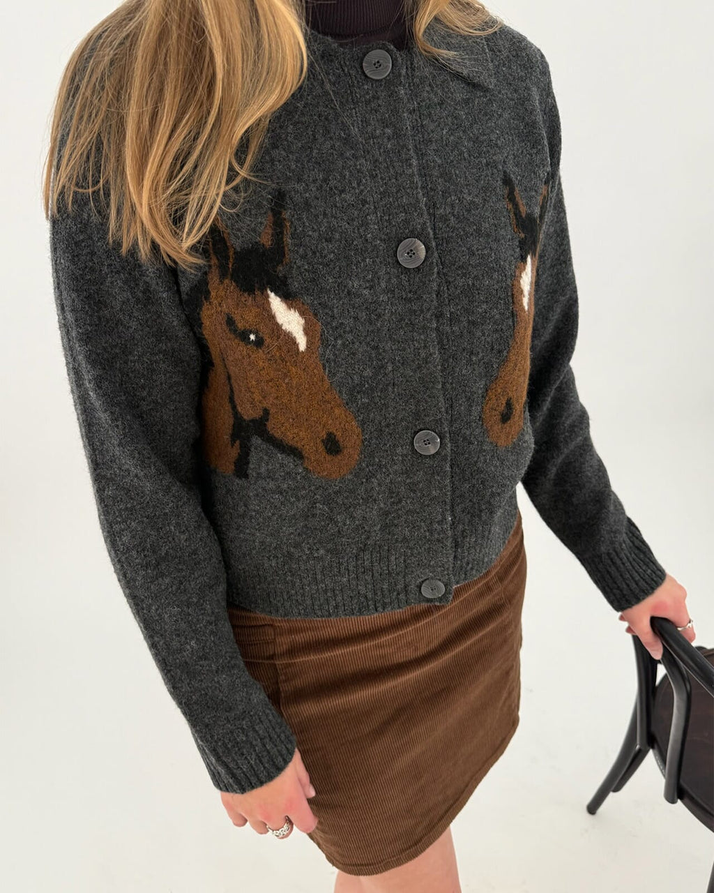 VERO MODA Cardigan Cavallo LS Polo Cardigan - Dark Grey Melange/ Potting Scoll