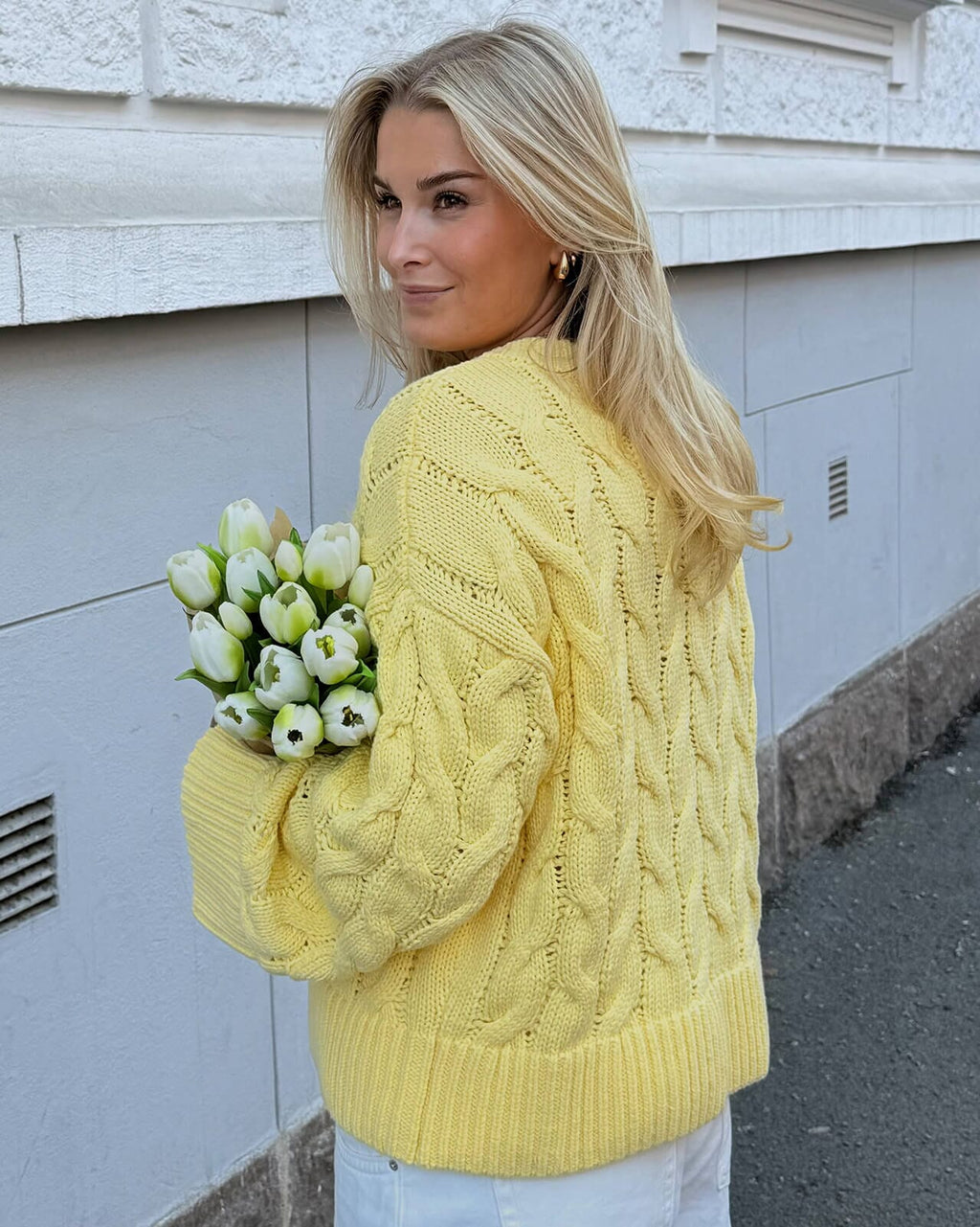 VERO MODA Strikket Cardigan Svea Thea LS O-neck Cable - Pale Banana
