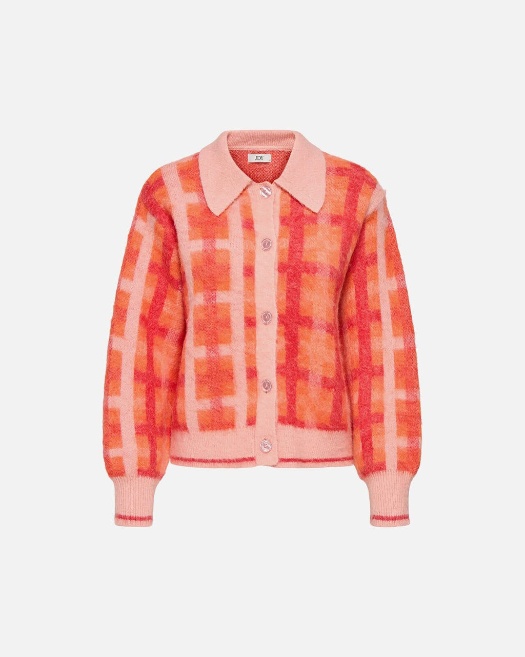JDY Cardigan Promise Life L/S Collar - Peach Bud/ Nasturtium/ High Risk Red Check