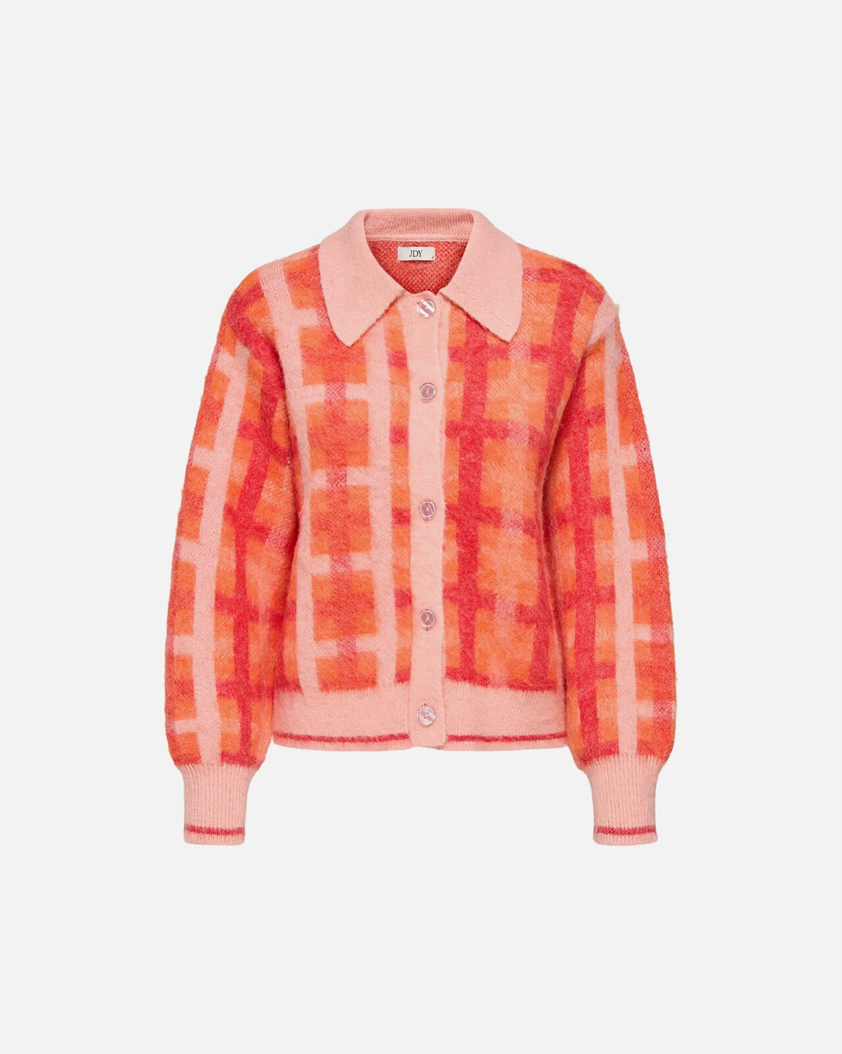 JDY Cardigan Promise Life L/S Collar - Peach Bud/ Nasturtium/ High Risk Red Check
