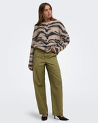 JDY Strikkegenser Cecilie L/S On Animal - Egret w. Black Tiger Stripes
