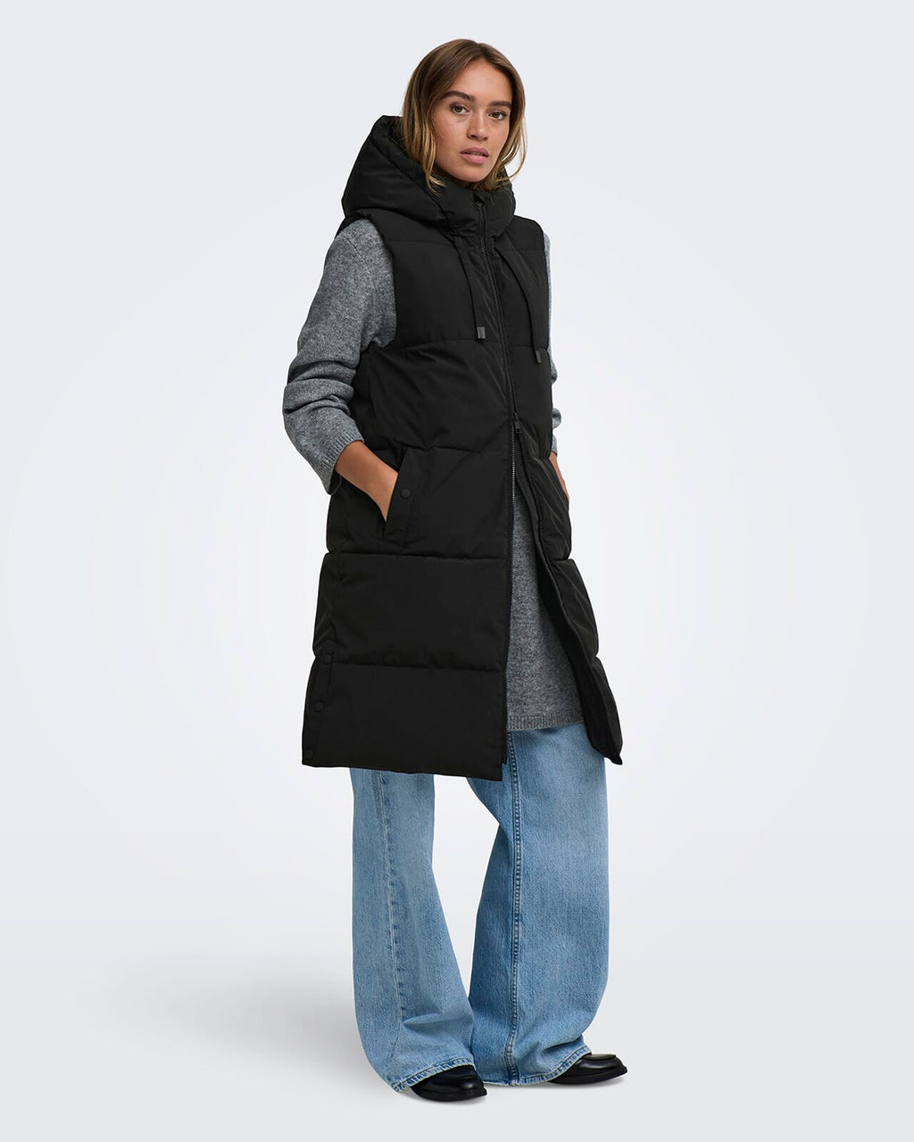 JDY Boblevest Blair Long Hood Waistcoat - Black/ Contrast Black