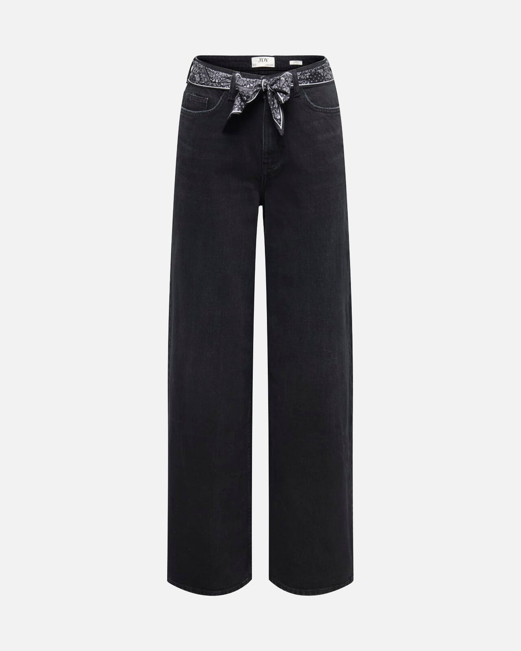 JDY Jeans Vera HW X-mid Scarf - Black Denim/ Black/white Paisley Scarf