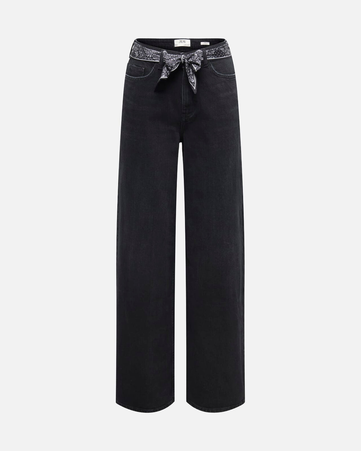 JDY Jeans Vera HW X-mid Scarf - Black Denim/ Black/white Paisley Scarf