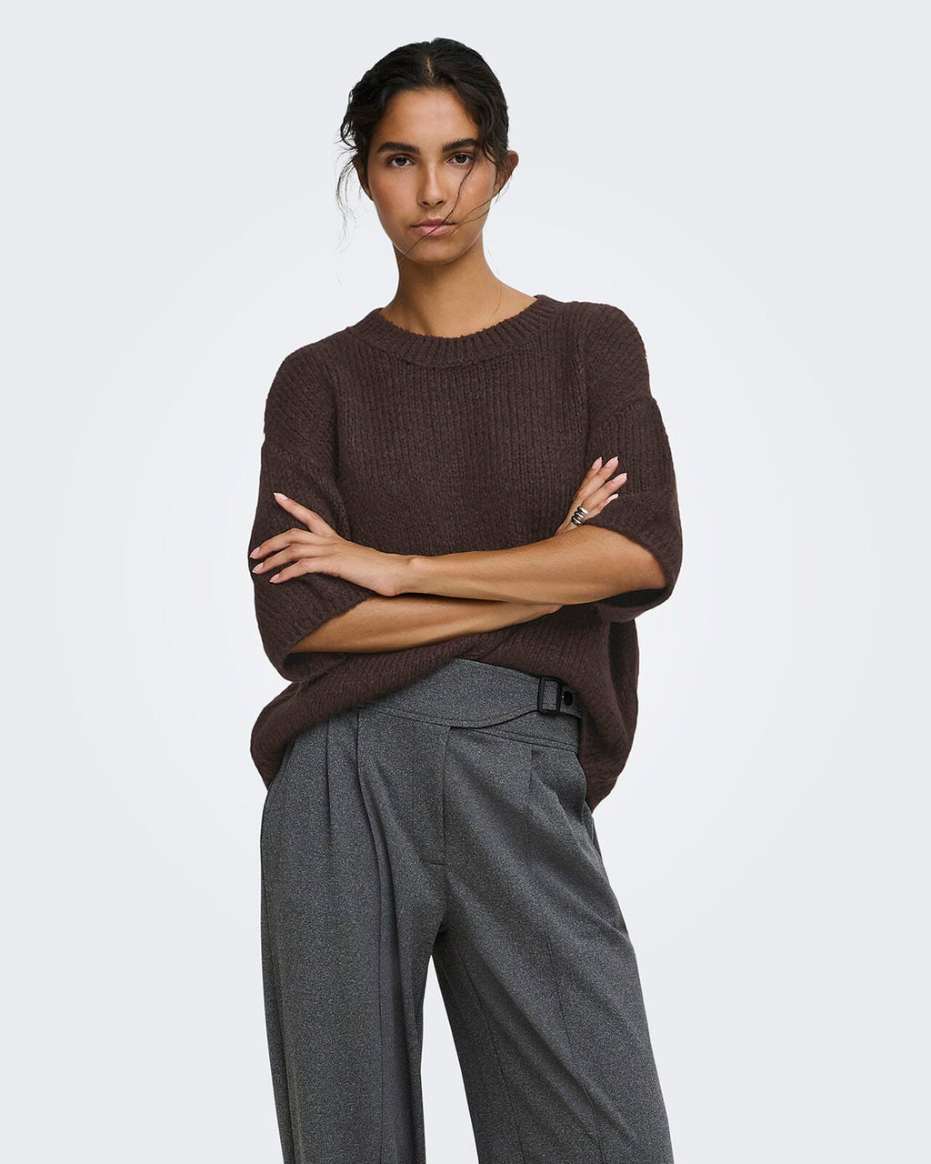 JDY Strikket Topp Dicte S/S Pull O-neck - Chocolate Torte