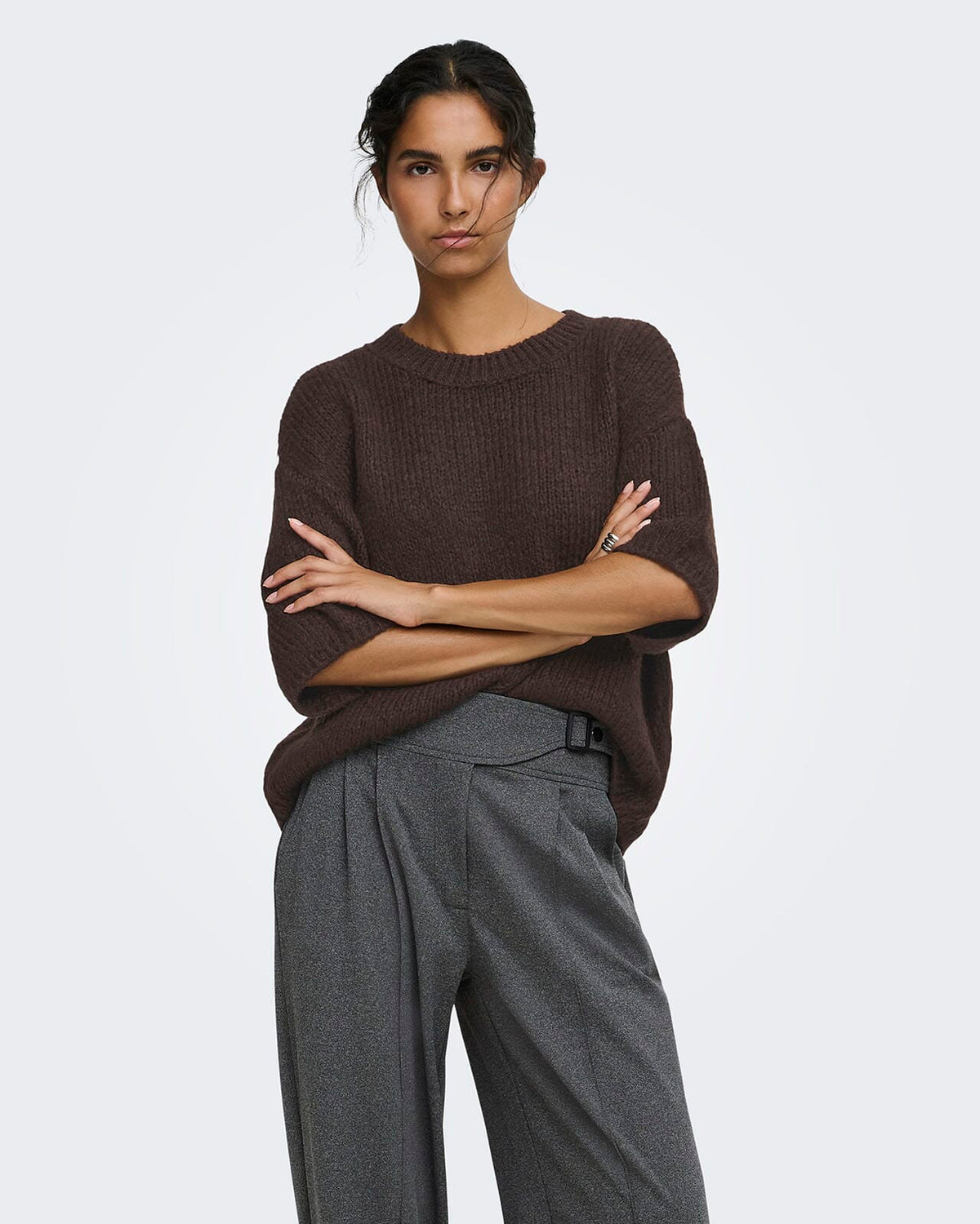 JDY Strikket Topp Dicte S/S Pull O-neck - Chocolate Torte