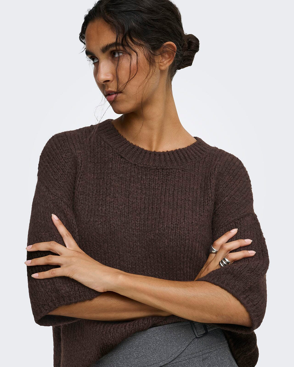 JDY Strikket Topp Dicte S/S Pull O-neck - Chocolate Torte