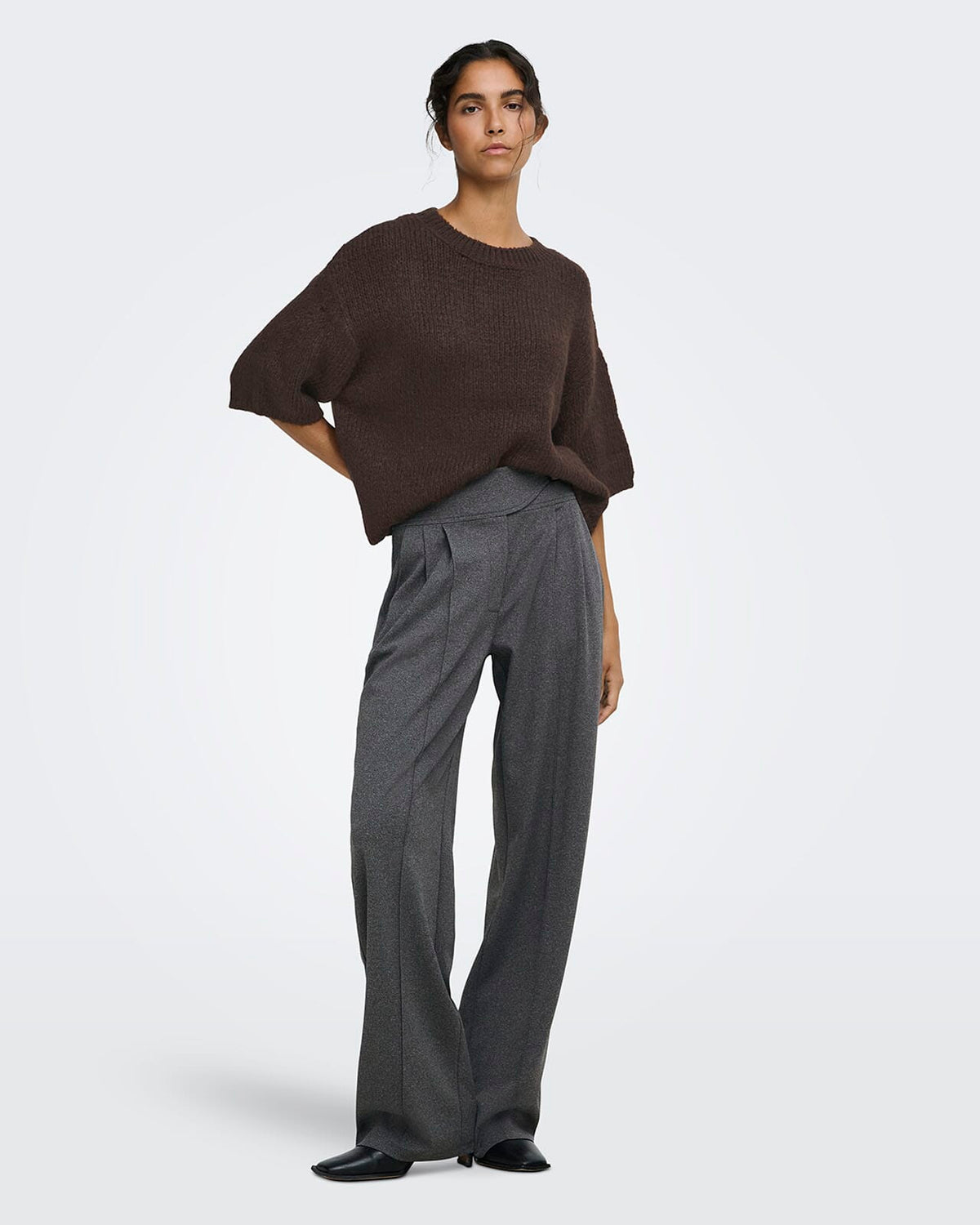 JDY Strikket Topp Dicte S/S Pull O-neck - Chocolate Torte