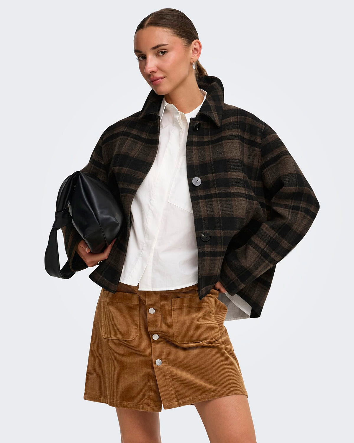 JDY Jakke Astrid Check Short - Chocolate Brown/ Black/ Toffee