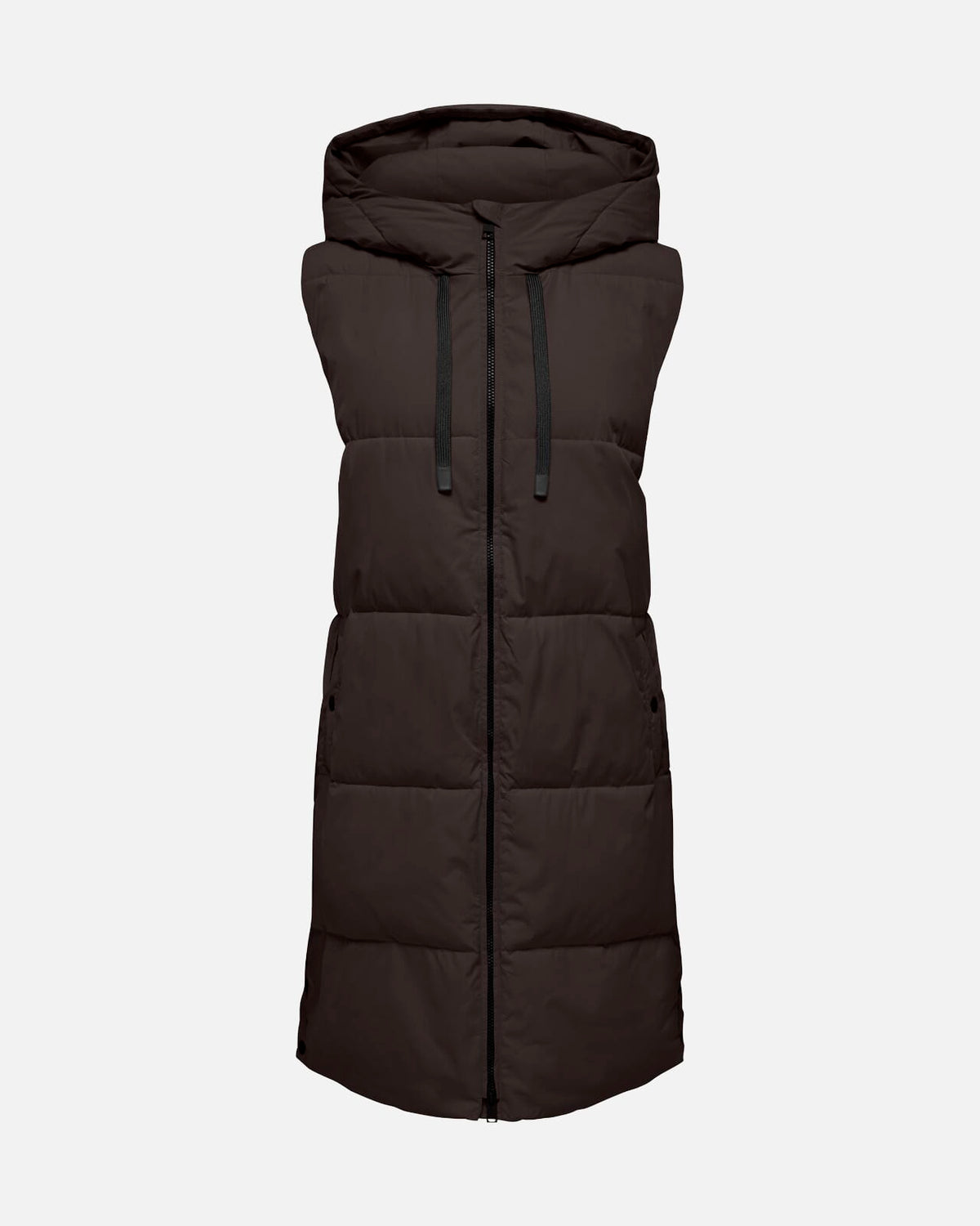 JDY Boblevest Blair Long Hood Waistcoat - Chocolate Torte/ Contrast Black