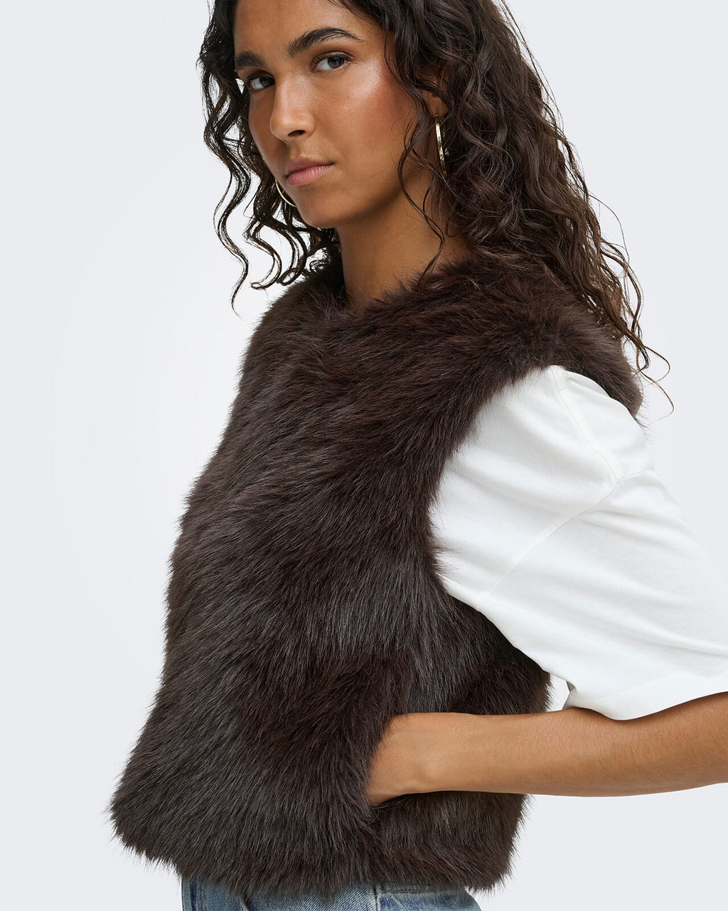 JDY Vest Ora Faux Fur Waistcoat - Chocolate Torte
