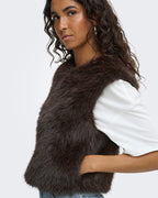 JDY Vest Ora Faux Fur Waistcoat - Chocolate Torte