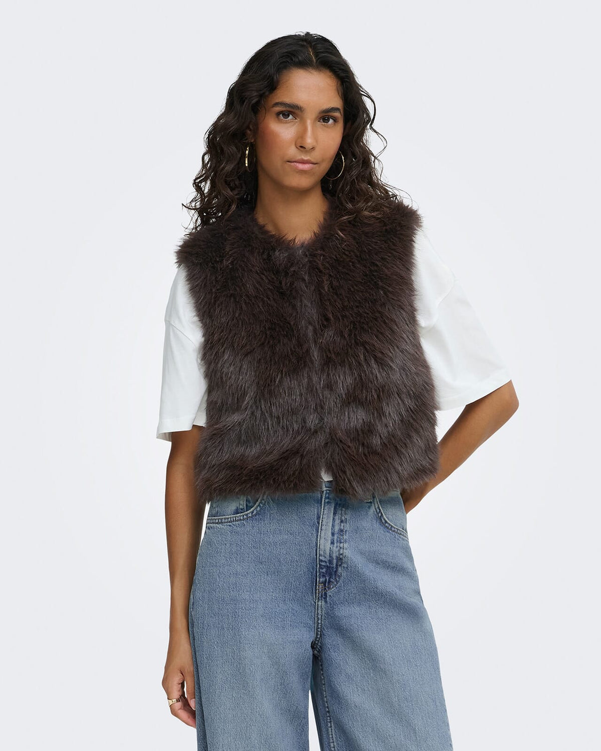 JDY Vest Ora Faux Fur Waistcoat - Chocolate Torte