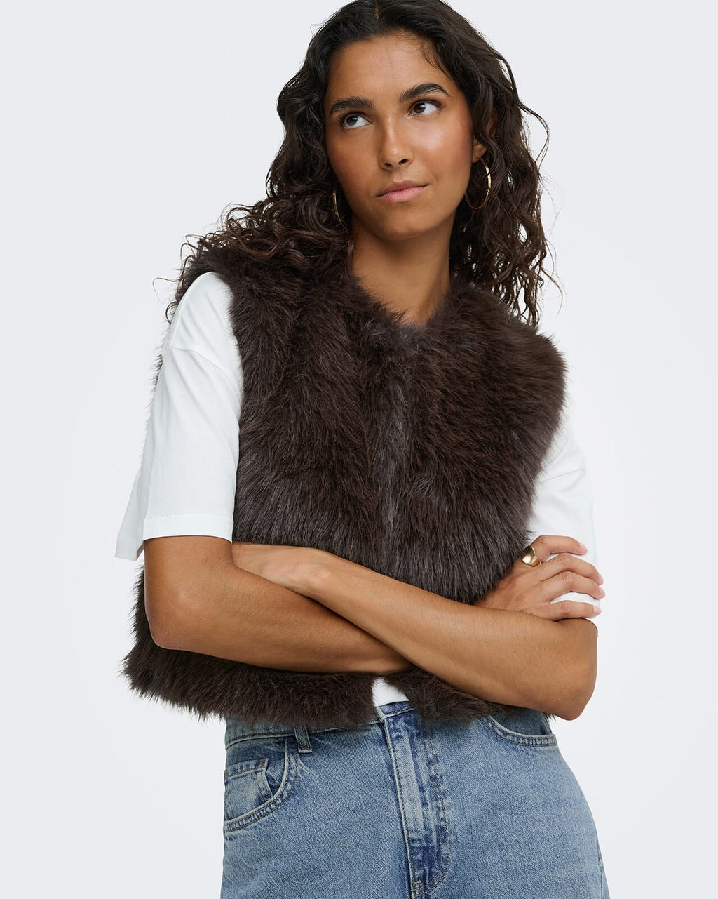 JDY Vest Ora Faux Fur Waistcoat - Chocolate Torte