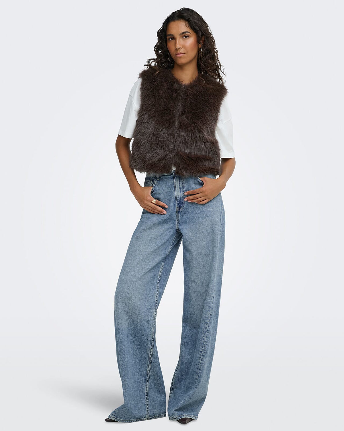 JDY Vest Ora Faux Fur Waistcoat - Chocolate Torte