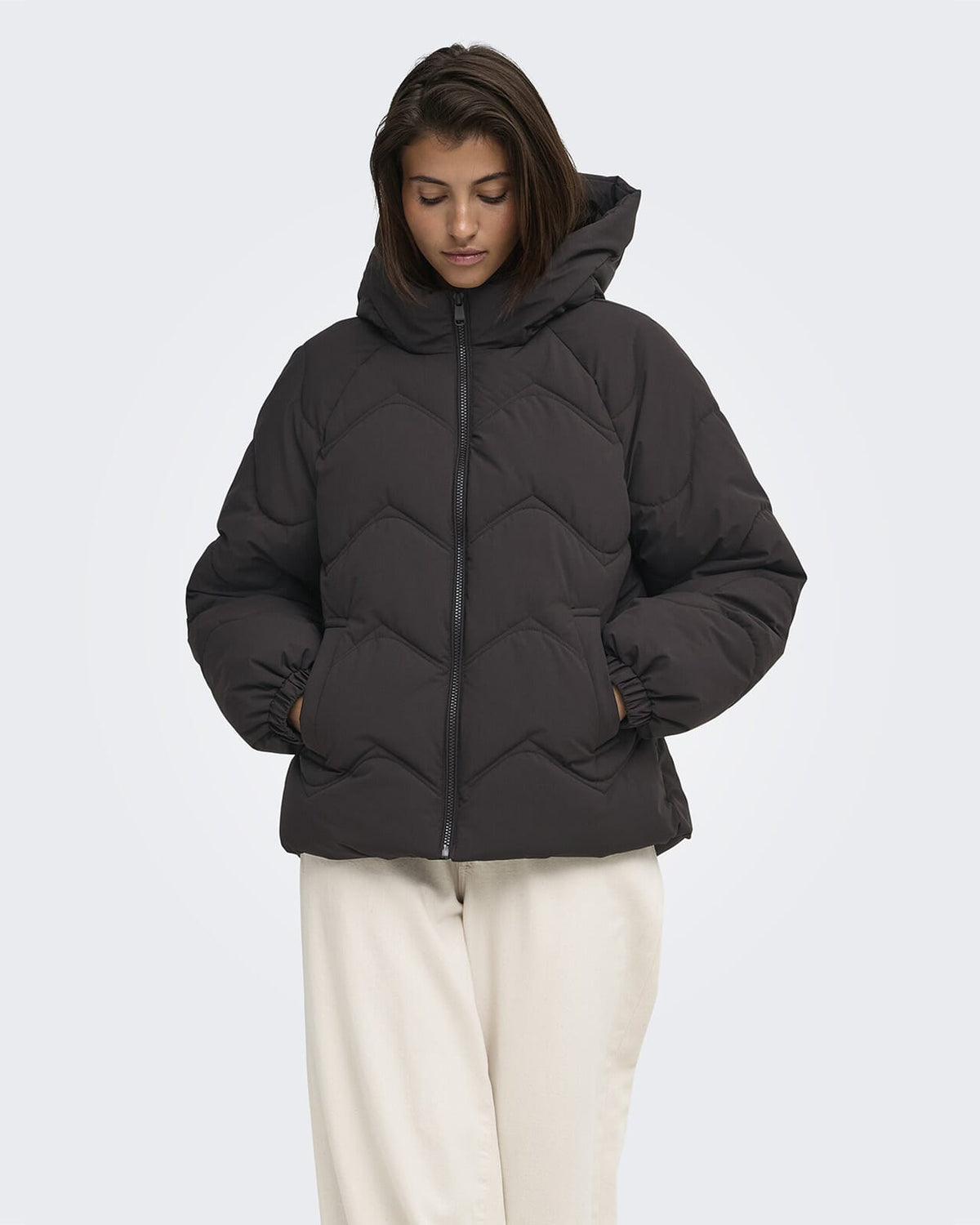 JDY Boblejakke Power Short Hood Puffer - Chocolate Torte