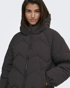 JDY Boblejakke Power Short Hood Puffer - Chocolate Torte