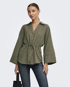 JDY Skjorte Rikka 7/8 Tunnel - Dark Olive/ Cloud Dancer & Black