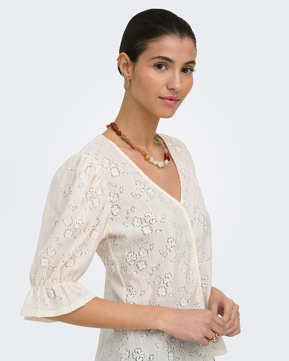 JDY Topp Jakobe 2/4 Lace Top - Egret