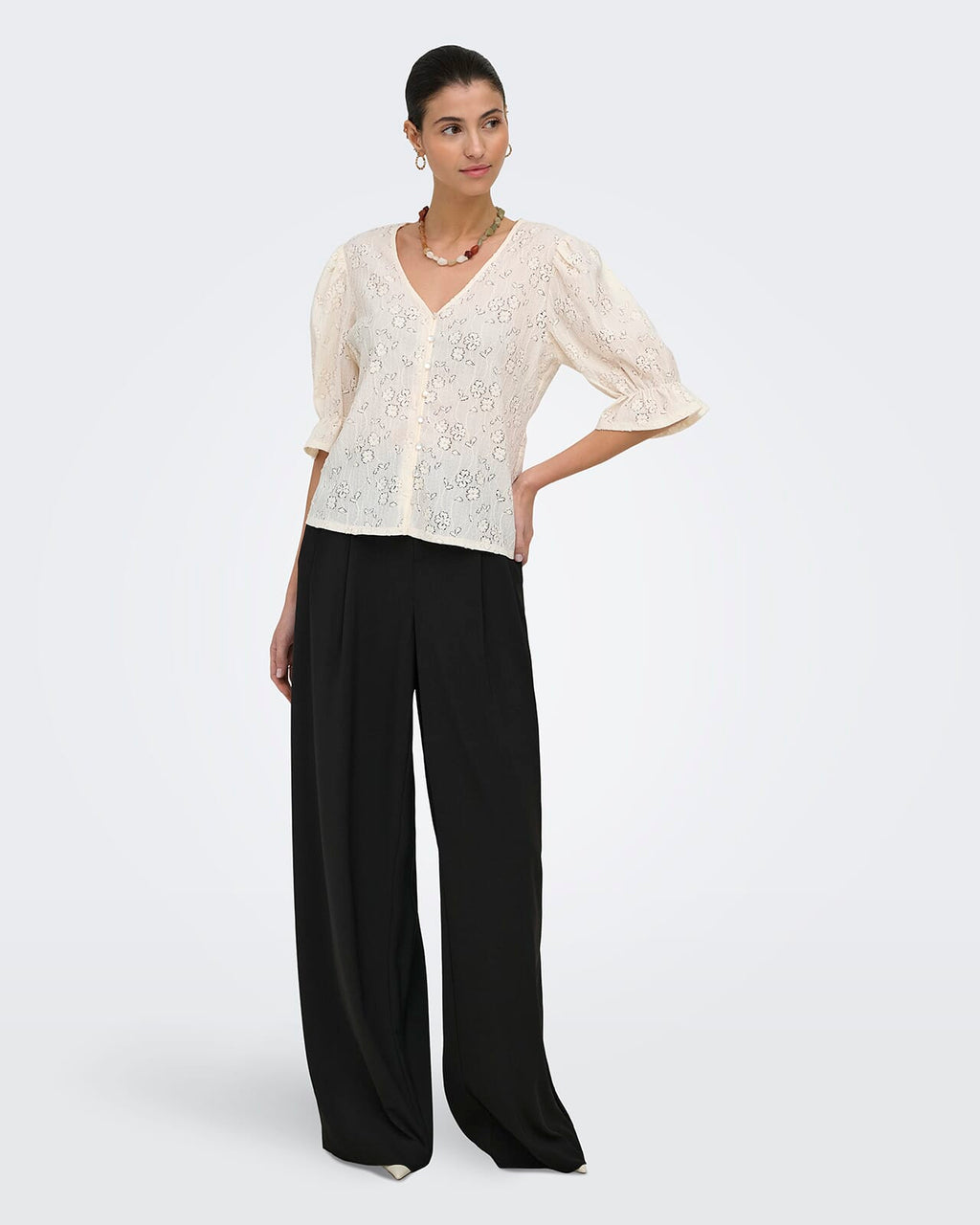 JDY Topp Jakobe 2/4 Lace Top - Egret