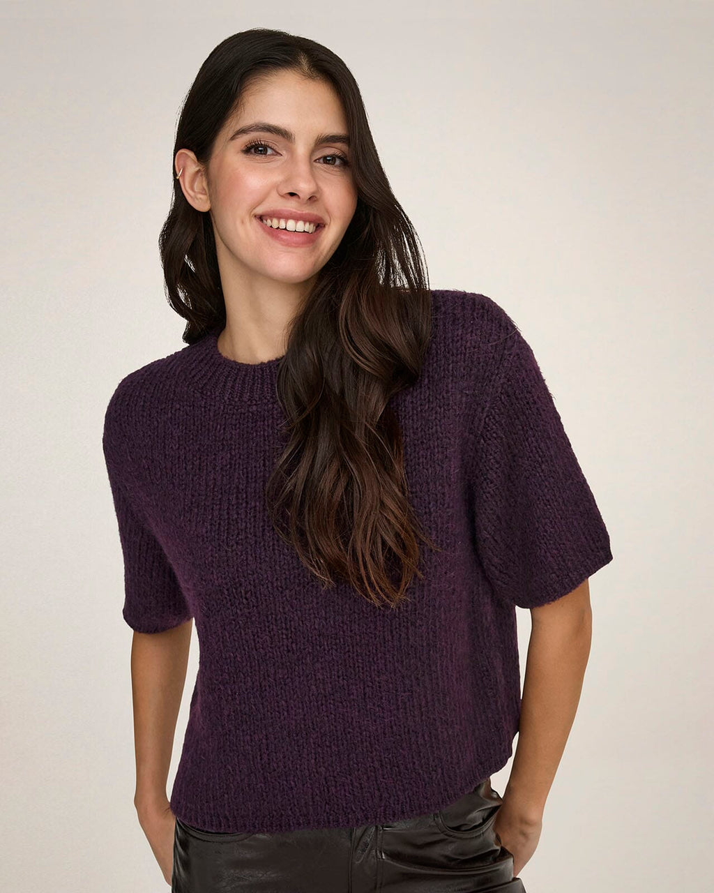 JDY Strikket Topp Dicte S/S Pull O-neck - Plum Perfect