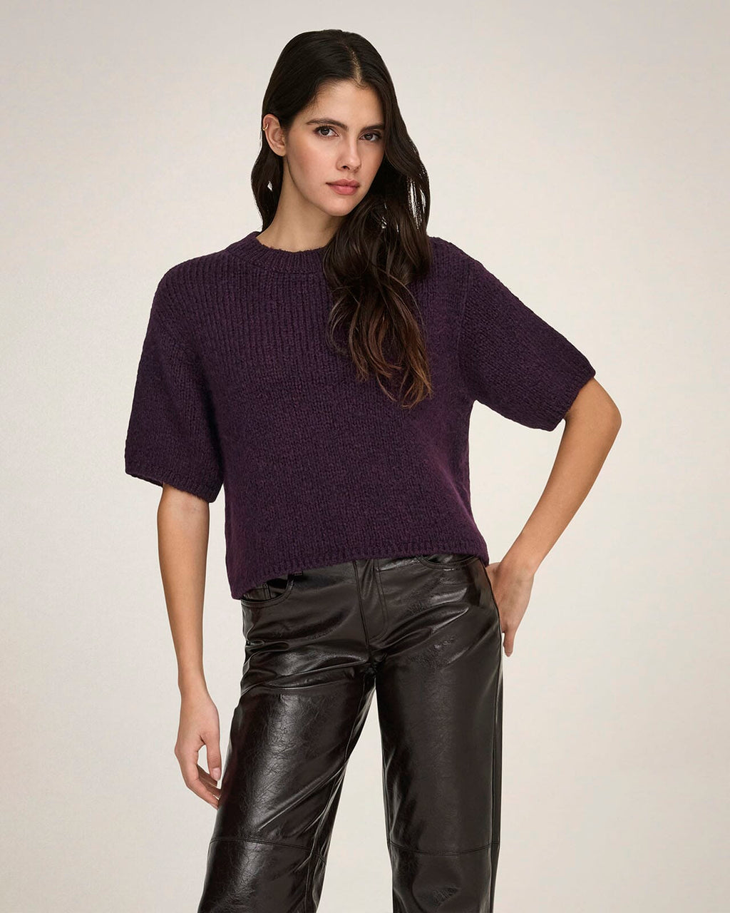 JDY Strikket Topp Dicte S/S Pull O-neck - Plum Perfect