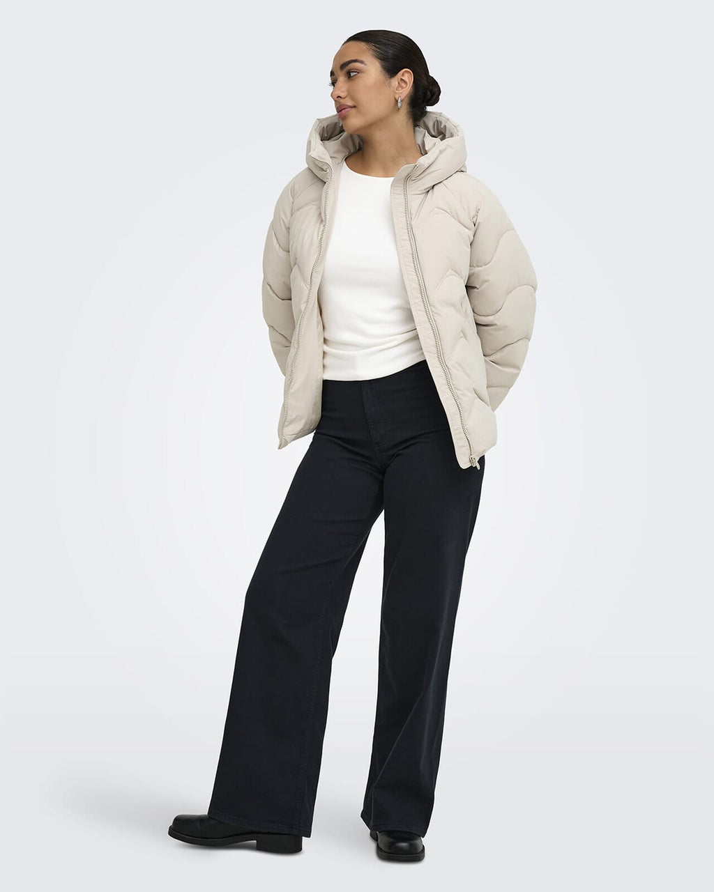JDY Boblejakke Power Short Hood Puffer - Silver Lining