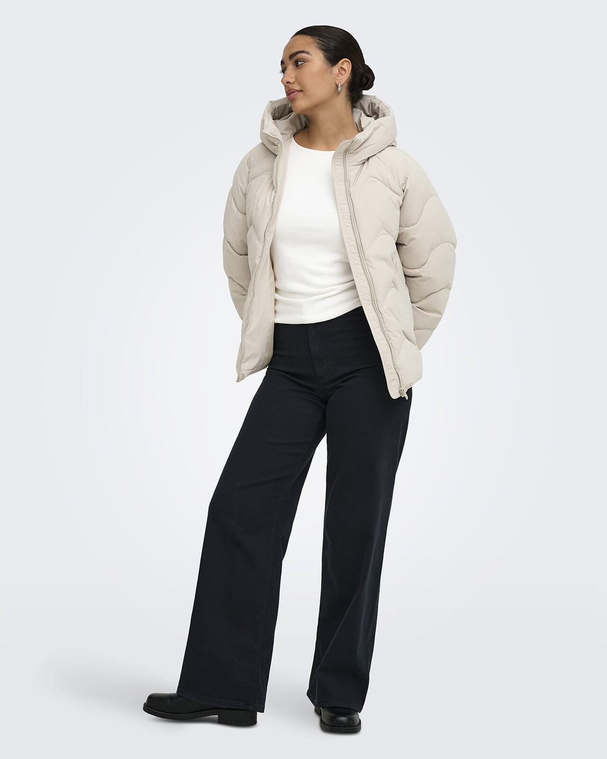 JDY Boblejakke Power Short Hood Puffer - Silver Lining