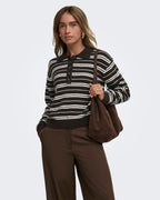 JDY Strikkegenser Chloe L/S Polo - Chocolate Brown/ Ivory