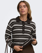 JDY Strikkegenser Chloe L/S Polo - Chocolate Brown/ Ivory