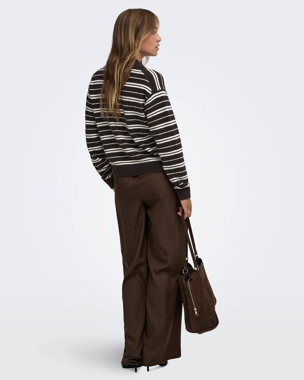 JDY Strikkegenser Chloe L/S Polo - Chocolate Brown/ Ivory