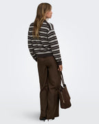 JDY Strikkegenser Chloe L/S Polo - Chocolate Brown/ Ivory
