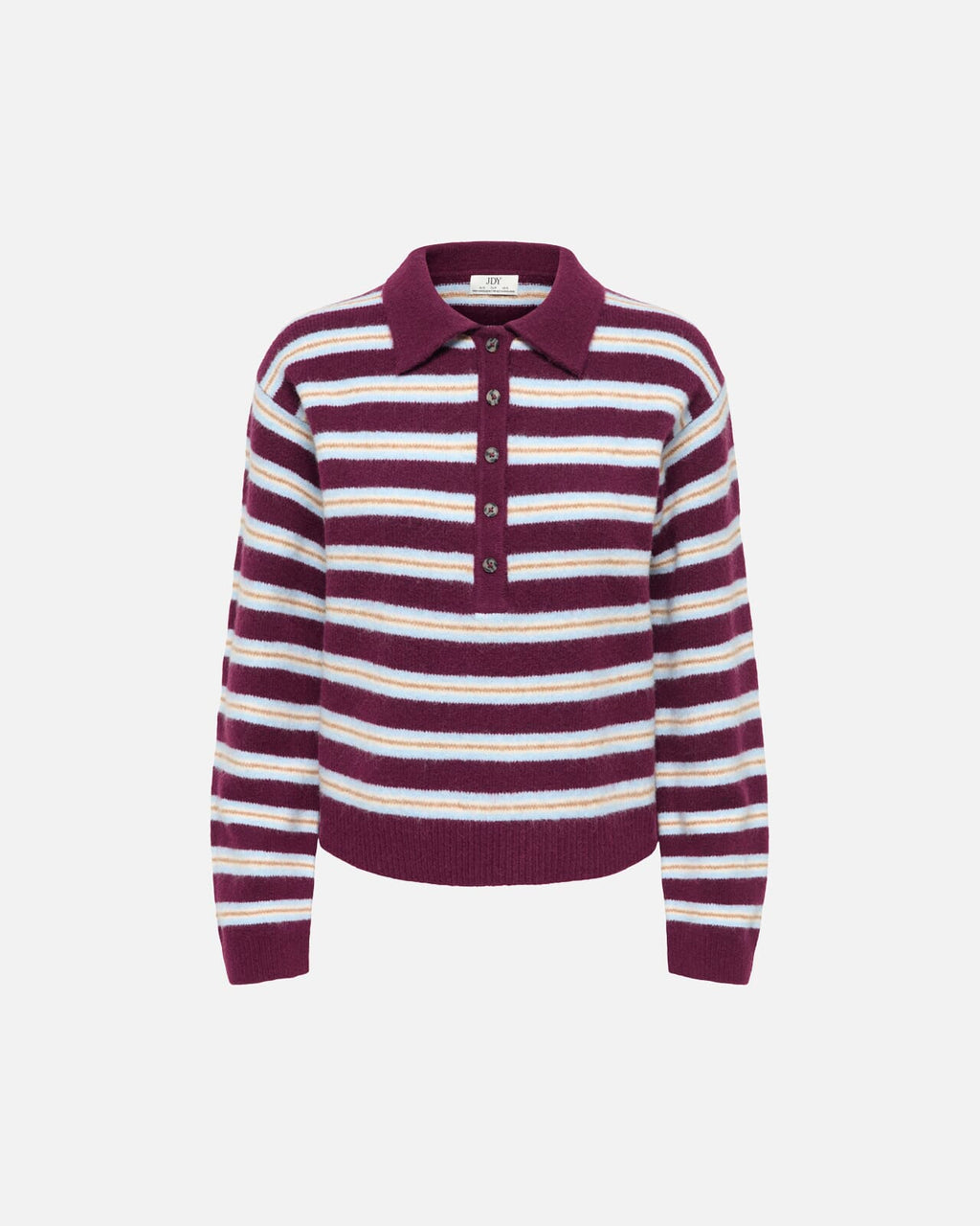 JDY Strikkegenser Chloe L/S Polo - Fig/ Cashnere Blue/ Ivory/ Camel