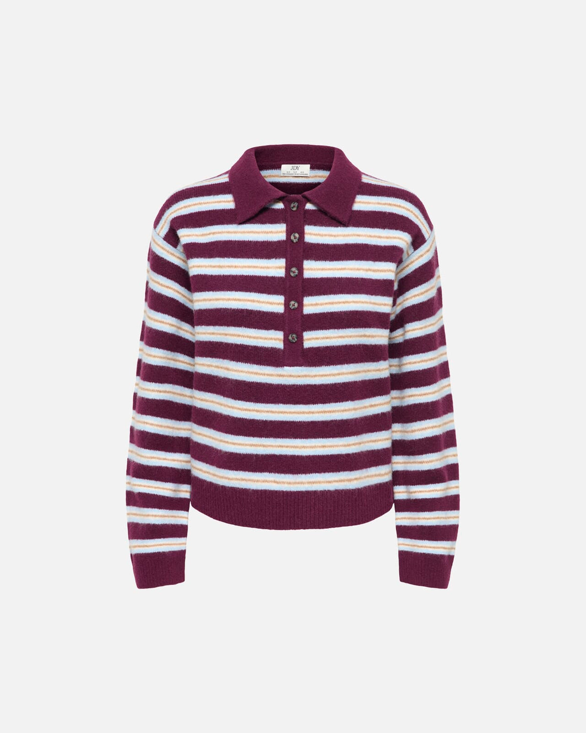JDY Strikkegenser Chloe L/S Polo - Fig/ Cashnere Blue/ Ivory/ Camel