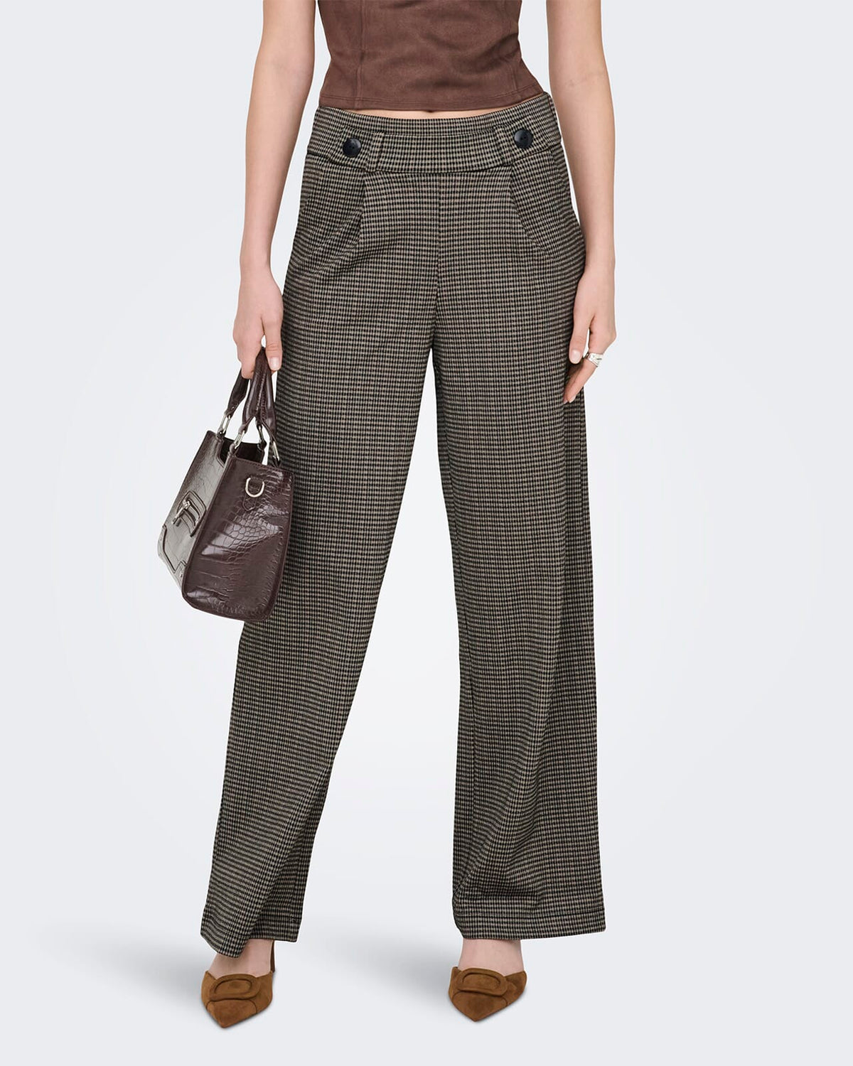 JDY Bukse Geggo Mia Long Check - Cobblestone/ Mini Check