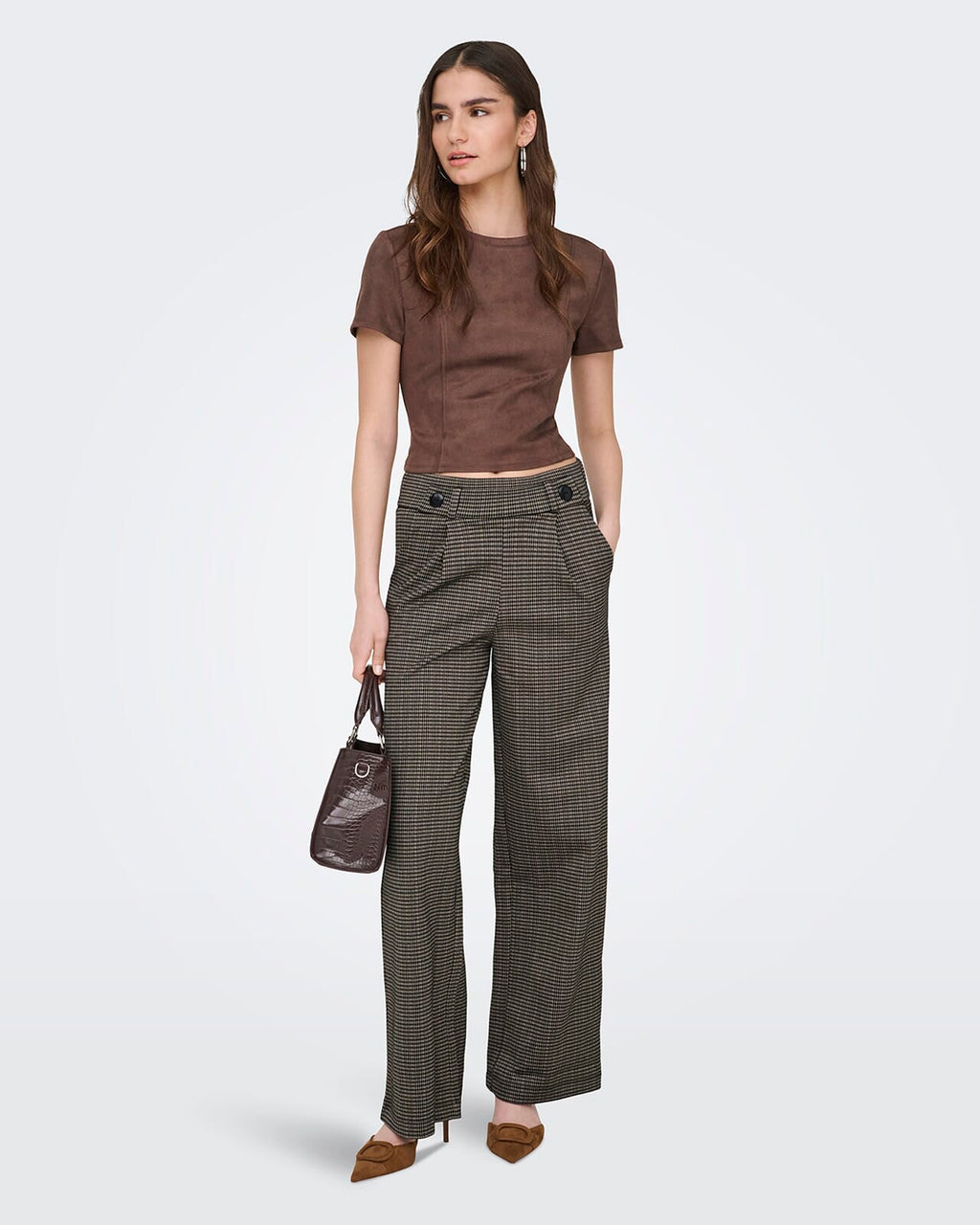 JDY Bukse Geggo Mia Long Check - Cobblestone/ Mini Check