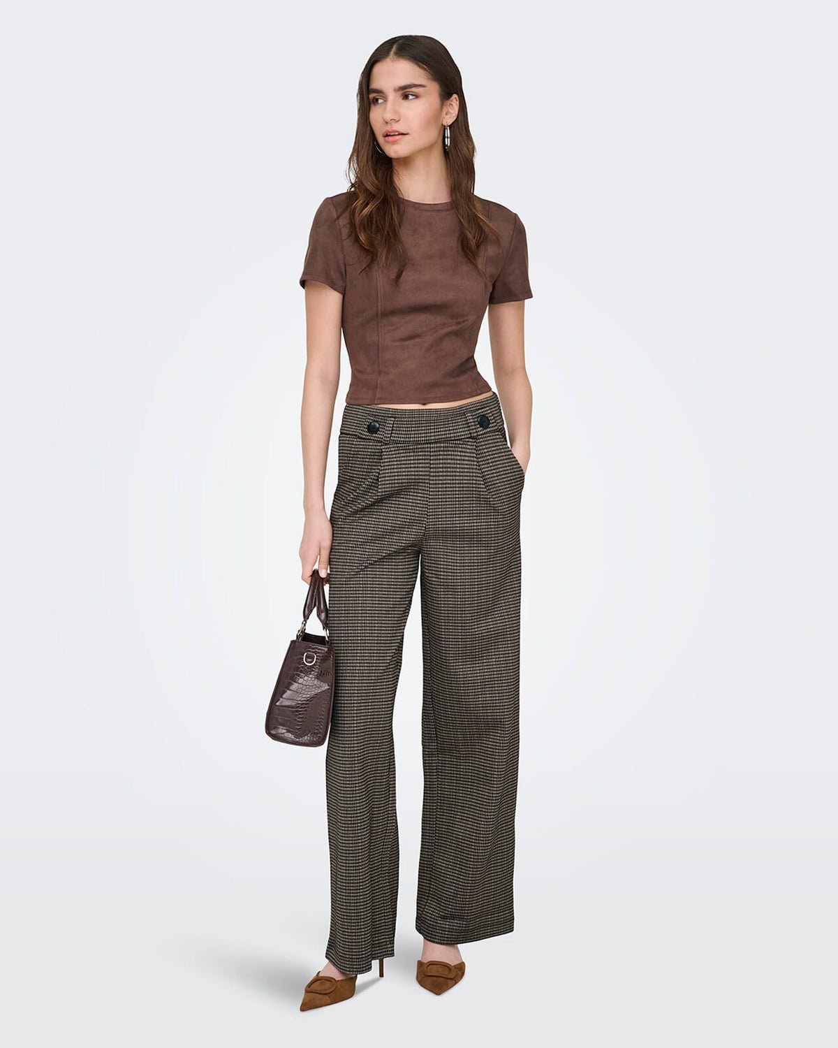 JDY Bukse Geggo Mia Long Check - Cobblestone/ Mini Check