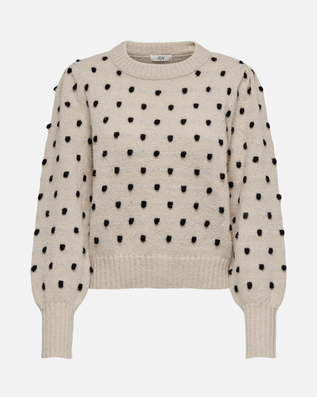 JDY Strikkegenser Sigrid Life L/S O-Neck Puff - Cement/ Black Dot