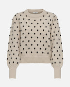 JDY Strikkegenser Sigrid Life L/S O-Neck Puff - Cement/ Black Dot