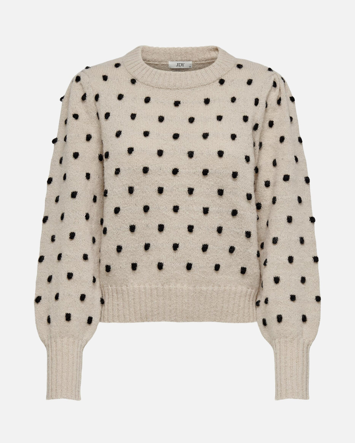JDY Strikkegenser Sigrid Life L/S O-Neck Puff - Cement/ Black Dot