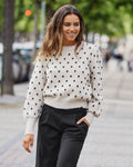 JDY Strikkegenser Sigrid Life L/S O-Neck Puff - Cement/ Black Dot