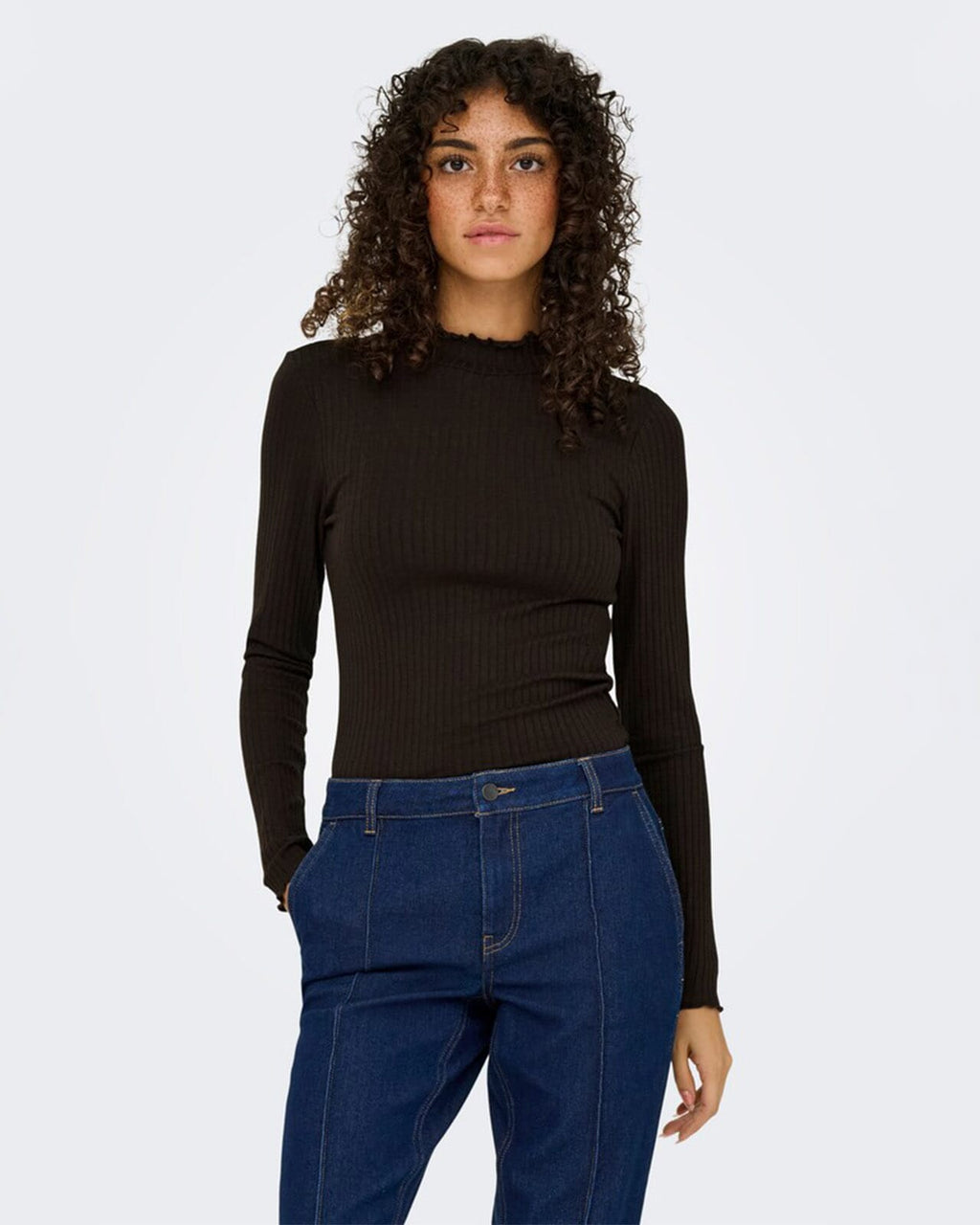 JDY Topp Fransiska Highneck Life L/S - Black Coffee